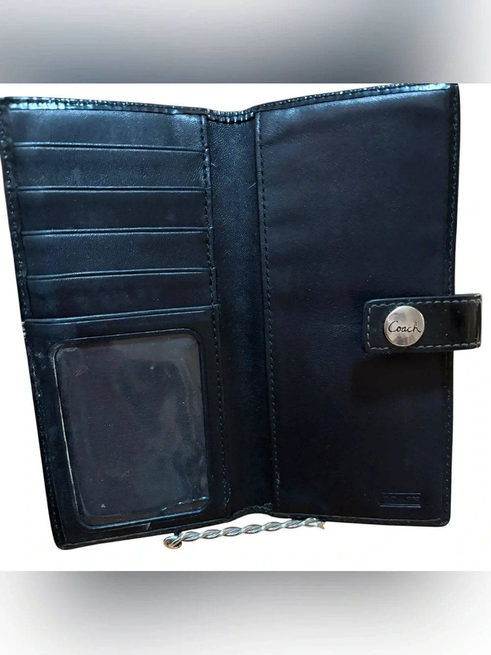 Vintage Coach Signature Long Bifold Checkbook Wallet. Canvas/Leather. Black.
